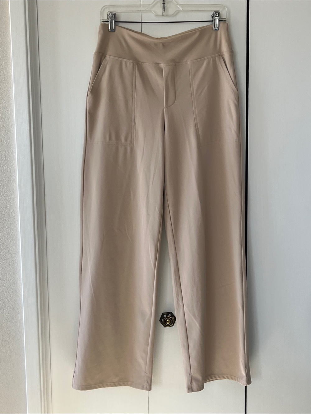 High-Rise Wide-Leg Pull-On Pants in Taupe